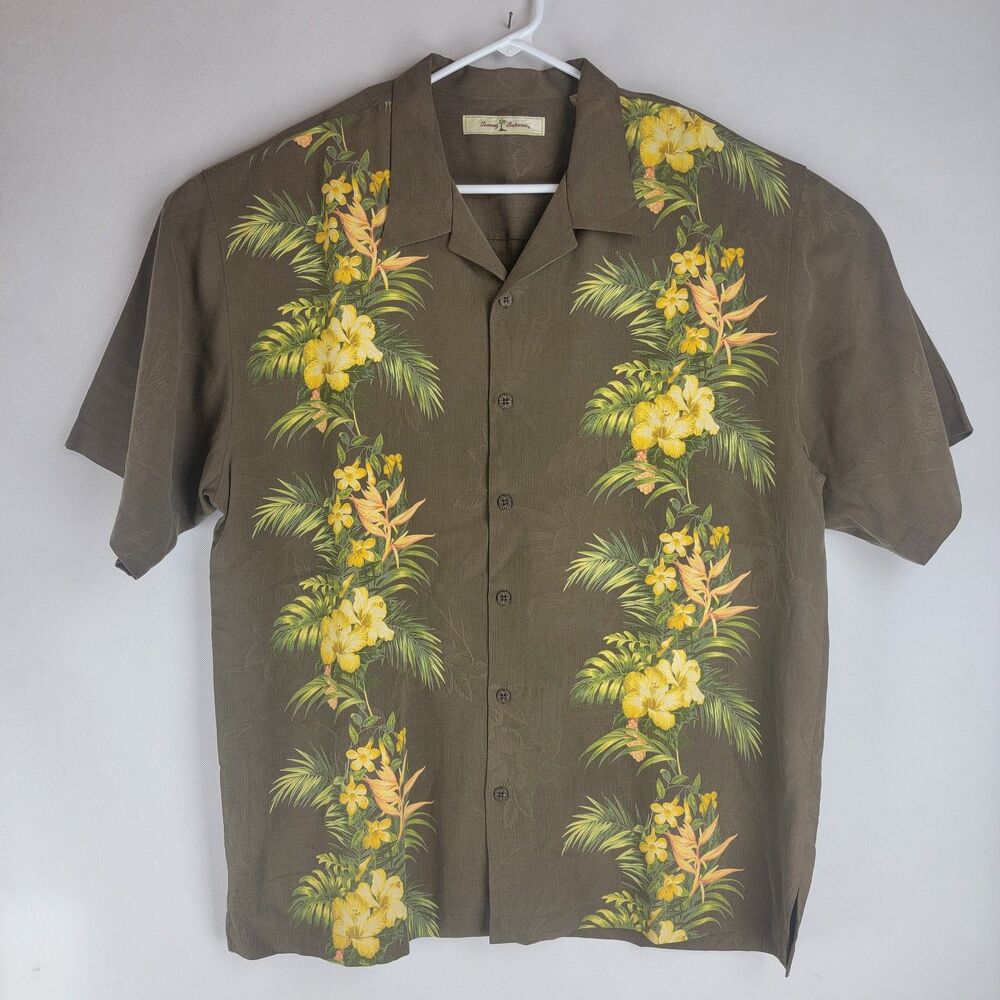 Tommy Bahama Mens Size XL Brown Silk Floral Hawaiian SS Shirt